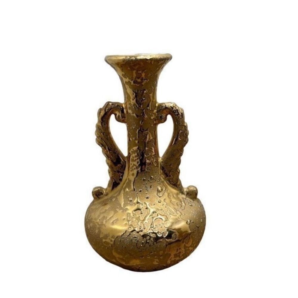Vintage Mid Century Weeping Bright 22K Gold 2 Handled Vase EVC 7" High
